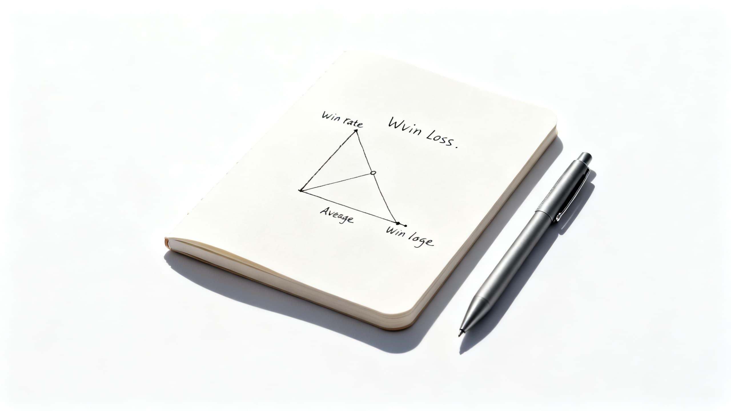Notebook showing trading expectancy calculation and risk of ruin estimate with round-number examples